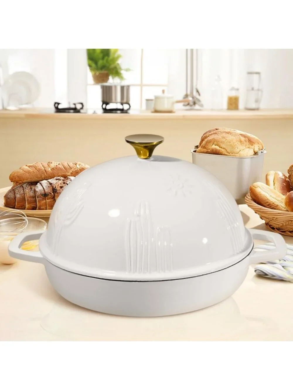 9.8 Inches Gradient Red Bread Oven Cast Iron Bread Dutch Oven with Cloche Lid